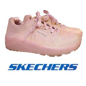 Skechers Lt Pink Uno Ice Prism Glittery Sz 13 Girls Tennis Sneaker Shoes Lace Up